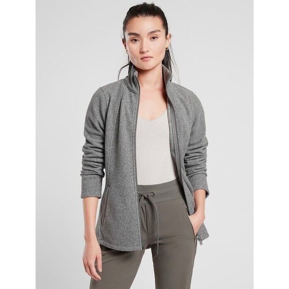 Athleta Stroll Fleece Full Zip Jacket Women's Size Medium Gray Hike Outdoor Walk